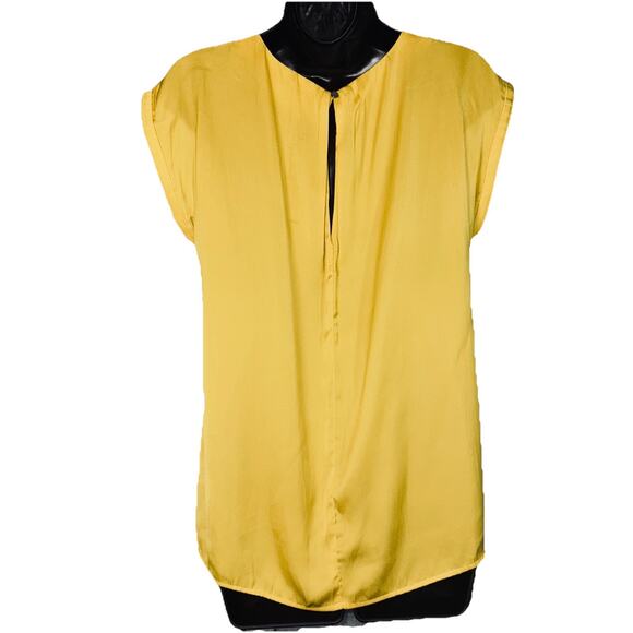 Soaked In Luxury Womens Small Satin Pleated Top Yellow Gold Career Cap Sleeve - Picture 3 of 6